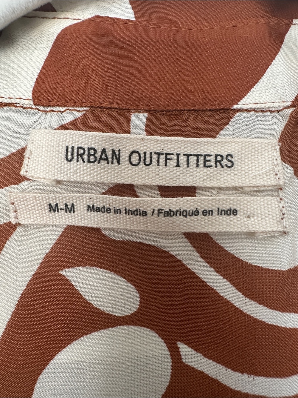 Urban Outfitters Renee Printed Button-Down Shirt Dress Brown Cream Size M - Picture 2 of 5